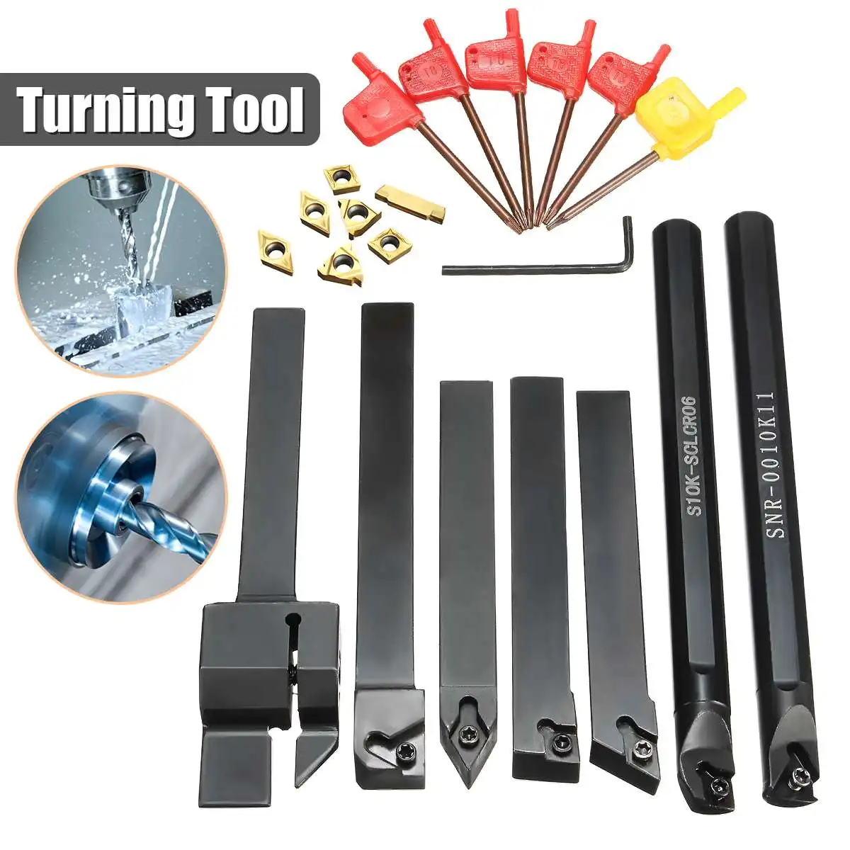 7pcs External Lathe Internal Turning Tool Holder Boring Bar Lathe Turning Tool Holder with Gold Inserts with 7pcs T8 Wrenches
7pcs External Lathe Internal Turning Tool Holder Boring Bar Lathe Turning Tool Holder with Gold Inserts with 7pcs T8 Wrenches