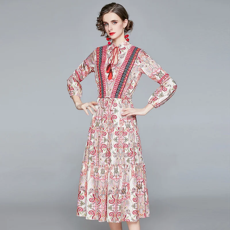 JSXDHK 2020 New Autumn Winter Ethnic Style Dress Runway Vintage Floral Print Pink Tassel Bow Loose Waist Midi Dress Vestidos
JSXDHK 2020 New Autumn Winter Ethnic Style Dress Runway Vintage Floral Print Pink Tassel Bow Loose Waist Midi Dress Vestidos