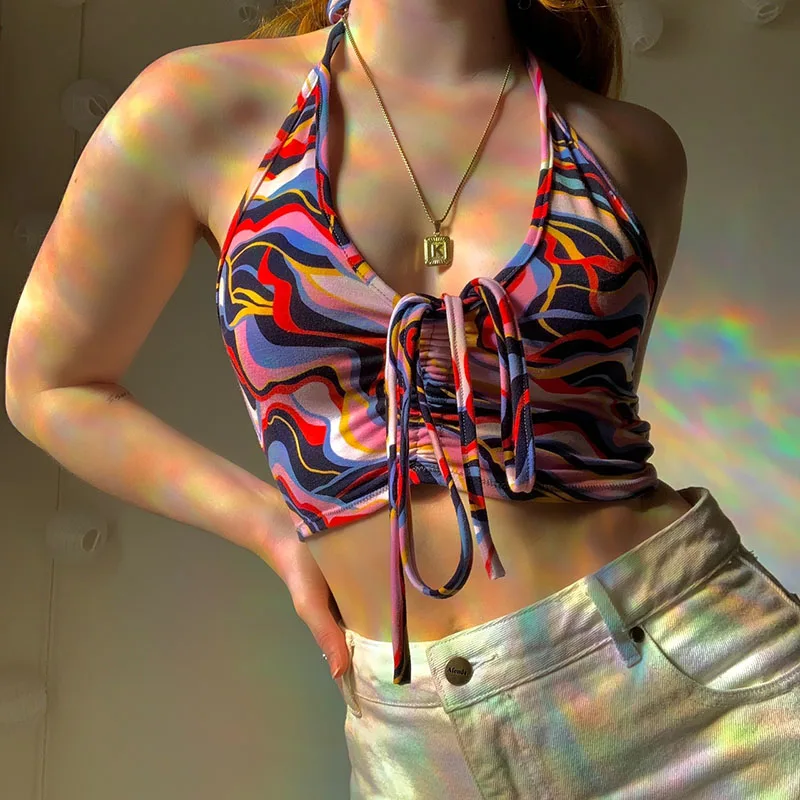 2021 Summer New Y2K Personalized Water Ripple Print Pleated Strap Sexy Navel Hanging Neck Suspender Vest
2021 Summer New Y2K Personalized Water Ripple Print Pleated Strap Sexy Navel Hanging Neck Suspender Vest