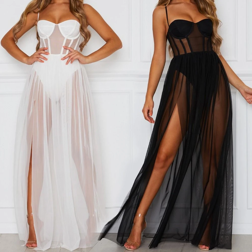 Sexy Mesh Sheer Women Sling Bikini Cover Ups Summer V-neck See Through Long Dress Female Split High Waist Beach Cover Dress
Sexy Mesh Sheer Women Sling Bikini Cover Ups Summer V-neck See Through Long Dress Female Split High Waist Beach Cover Dress