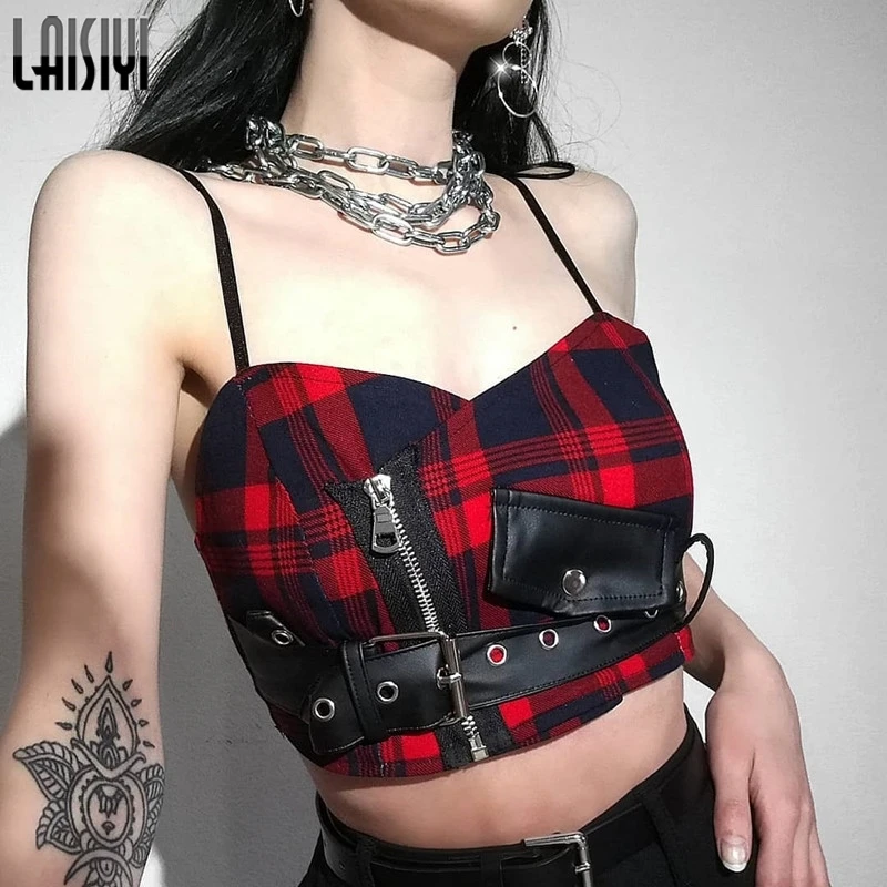 LAISIYI Sexy Straps Tank Top Women Gothic Red Plaid Streetwear Sashes Belt Zipper Punk Girl Summer Casual Chic Crop Tops Camis
LAISIYI Sexy Straps Tank Top Women Gothic Red Plaid Streetwear Sashes Belt Zipper Punk Girl Summer Casual Chic Crop Tops Camis