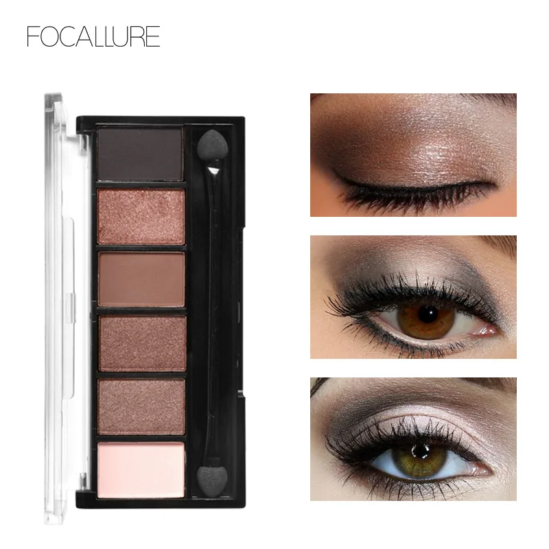 

FOCALLURE 6 Colors Eyeshadow Palette Waterproof Matte Glitter Pigment Eye Shadow For Women Smooth Shimmer Cosmetics