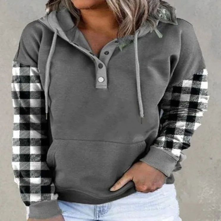 Новинка Осень-зима 2021, пуловер в клетку с перекрестными краями, Женская толстовка с длинным рукавом, свитшоты, модные топы на пуговицах 
Новинка Осень-зима 2021, пуловер в клетку с перекрестными краями, Женская толстовка с длинным рукавом, свитшоты, модные топы на пуговицах