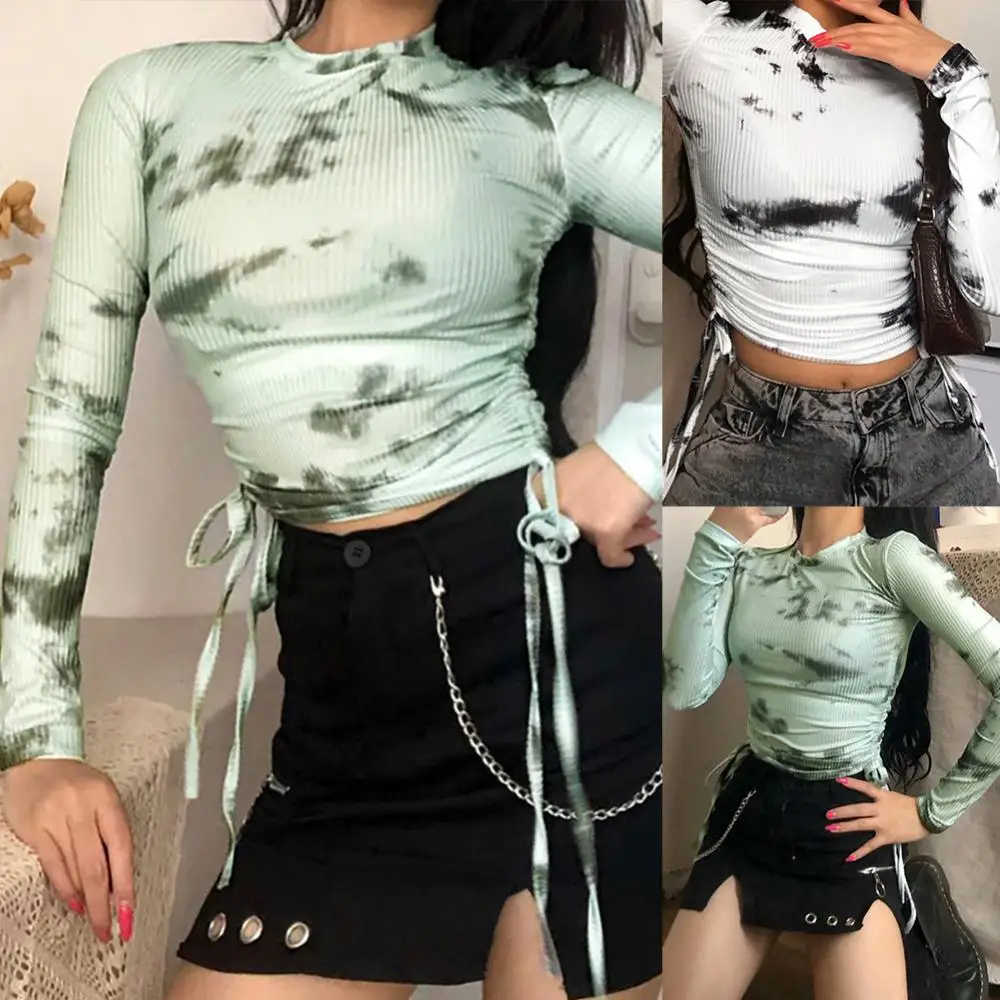 Women Stylish O Neck Long Sleeve Tie Dye Drawstring Ruche Crop Top Slim Blouse
Women Stylish O Neck Long Sleeve Tie Dye Drawstring Ruche Crop Top Slim Blouse