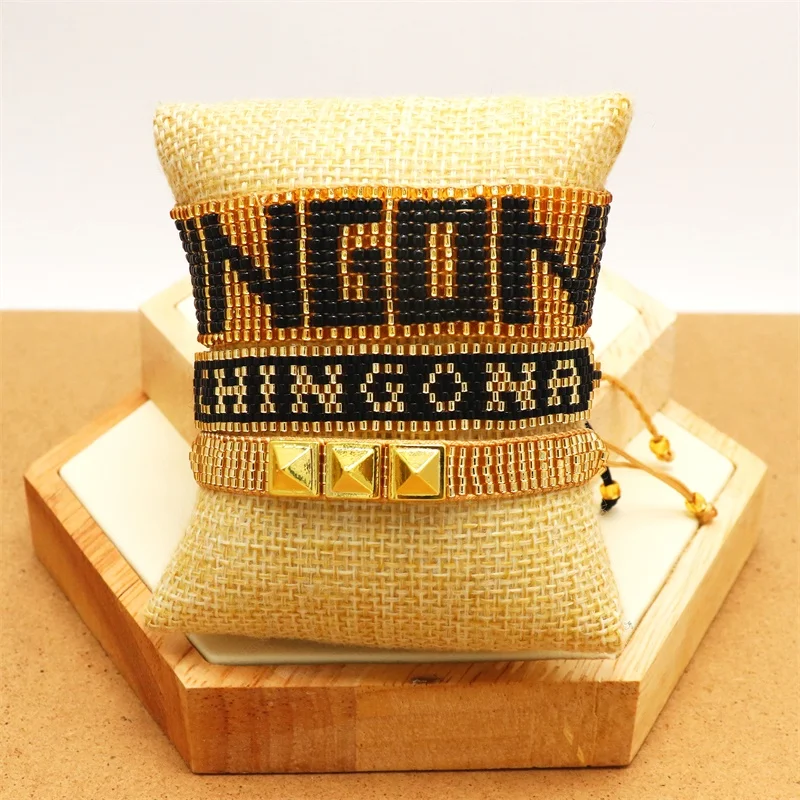 ZHONGVI Miyuki Beads Bracelet Design CHINGONA Letter Pulseras Mujer Moda Rivet Bracelet For Women Handmade Jewelry Gifts
ZHONGVI Miyuki Beads Bracelet Design CHINGONA Letter Pulseras Mujer Moda Rivet Bracelet For Women Handmade Jewelry Gifts