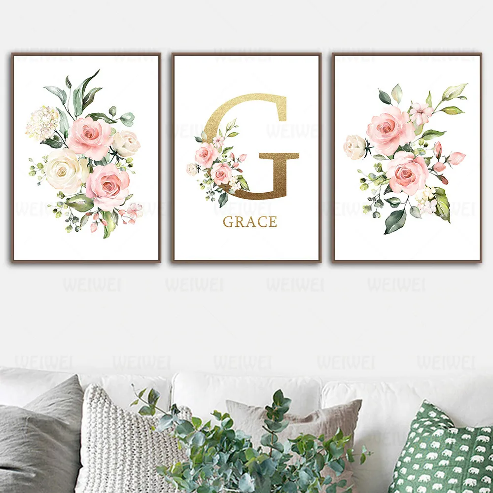 Flowers Canvas Painting Girl's Custom Name Wall Art Nordic Poster Print Nursery Paintings Wall Pictures For Baby Girl Room Decor 
Flowers Canvas Painting Girl's Custom Name Wall Art Nordic Poster Print Nursery Paintings Wall Pictures For Baby Girl Room Decor