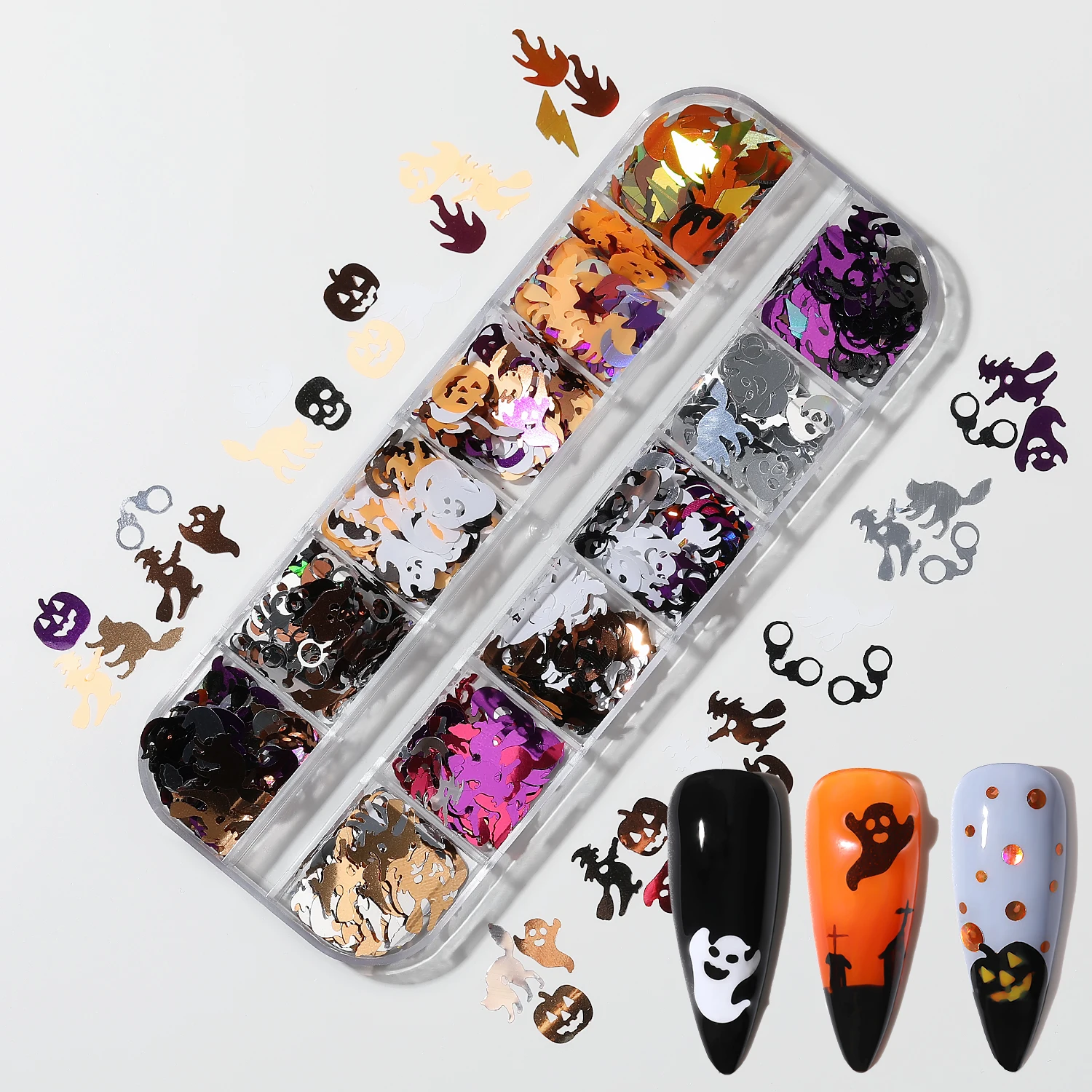 

Halloween Nail Art Jewelry Glitter Sequins 3d Holographic Skeleton Spider Pumpkin Bat Witch Ghost DIY Nail Art Nail Decoration