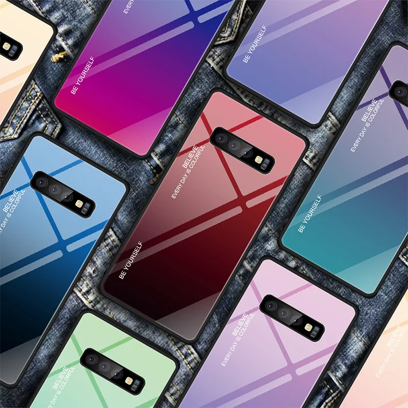 Чехол для Galaxy Note 8 9 Цветной глянцевый чехол с закаленным стеклом Samsung S8 S9 Plus S10 Lite