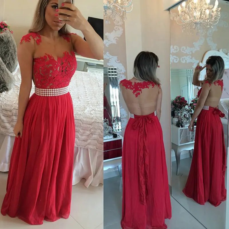 Chiffon and Lace appliques Long Red Formal Sleeveless O-neck A-line abendkleider long party prom gown 2018 bridesmaid dresses
Chiffon and Lace appliques Long Red Formal Sleeveless O-neck A-line abendkleider long party prom gown 2018 bridesmaid dresses