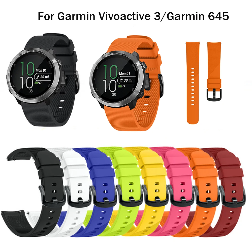 Силиконовый ремешок для часов Garmin Vivoactive 3 Vivomove HR Forerunner 645 20 мм сменные смарт