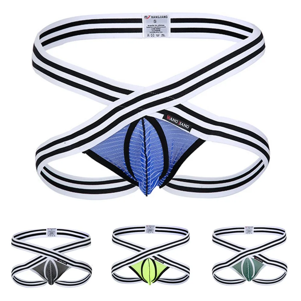 Striped Men Sexy Thongs Underwear X-Style Jockstrap Mesh Pouch Bikinis G-string T-back Buttocks Hollow Open File T-Panties 2021
Striped Men Sexy Thongs Underwear X-Style Jockstrap Mesh Pouch Bikinis G-string T-back Buttocks Hollow Open File T-Panties 2021