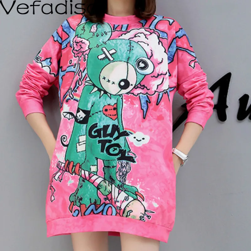 Vefadisa Spring Fashion Cartoon Printed Dress Woman 2021 Women Full Sleeve Loose Female Casual A-Line QYF249 | Женская одежда