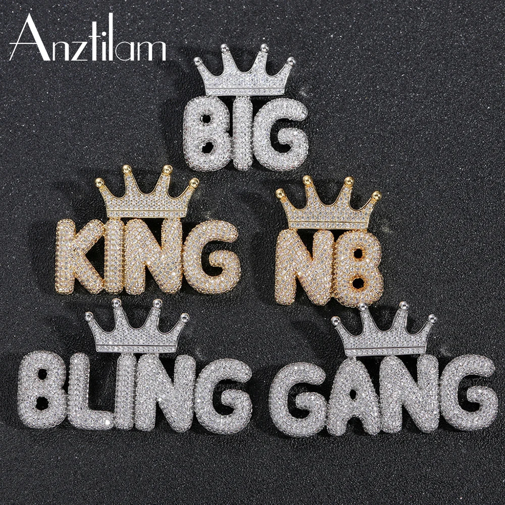

AZ Украшенные под заказ именные буквы король корона искусственный циркон украшения в стиле хип-хоп с веревочной цепочкой 60 см