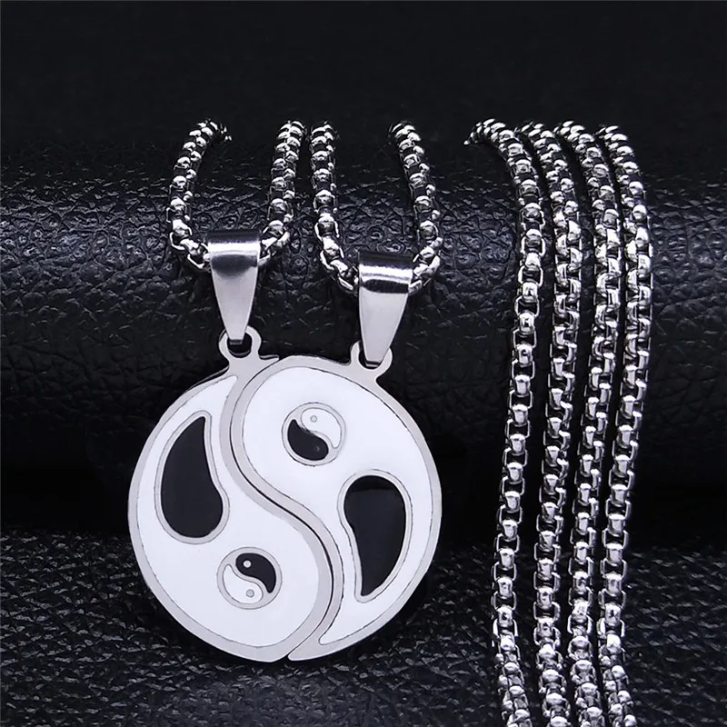 2pcs Couple Yin Yang Yoga Gossip Stainless Steel Necklace Silver Color Pendant Necklace Jewelry cadenas de acero inoxidab NXS03 
2pcs Couple Yin Yang Yoga Gossip Stainless Steel Necklace Silver Color Pendant Necklace Jewelry cadenas de acero inoxidab NXS03