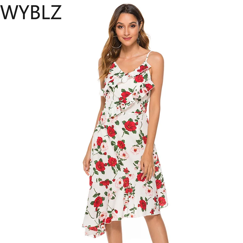 WYBLZ 2021 Summer Fashion Sexy V Neck Sling Dress Spaghetti Straps Women's Backless Casual Print Lady Irregular Ruffle Sundress
WYBLZ 2021 Summer Fashion Sexy V Neck Sling Dress Spaghetti Straps Women's Backless Casual Print Lady Irregular Ruffle Sundress