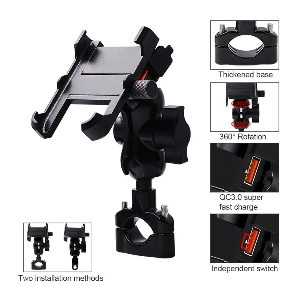 Motorcycle Handlebar Mount Aluminum Alloy Bicycle Phone Holder With Charger 5V 2.4A USB Port for Smart Phone GPS for IPhone
Motorcycle Handlebar Mount Aluminum Alloy Bicycle Phone Holder With Charger 5V 2.4A USB Port for Smart Phone GPS for IPhone