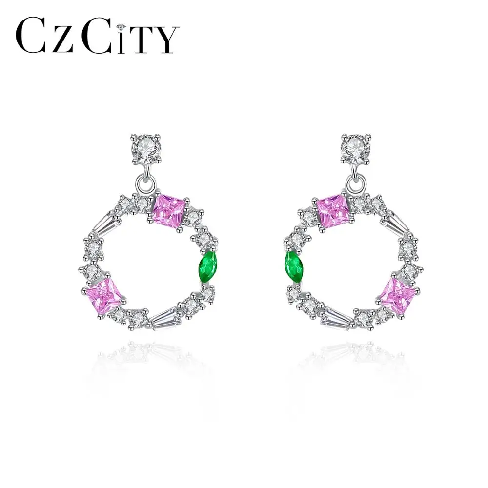 CZCITY стерлингового серебра 925, свисающие серьги для женщин, серьги фиолетового и зеленого цвета с украшением в виде кристаллов, хорошее ювели... 
CZCITY стерлингового серебра 925, свисающие серьги для женщин, серьги фиолетового и зеленого цвета с украшением в виде кристаллов, хорошее ювели...