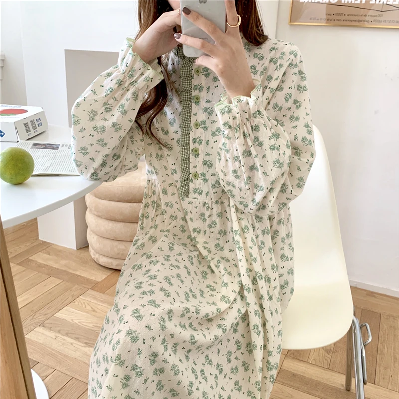 Women Sweet 2021 Chic Loose Cotton Fashion Long Sleeve Floral Printing Sleepwear Home Wear Pajamas Nightdress
Women Sweet 2021 Chic Loose Cotton Fashion Long Sleeve Floral Printing Sleepwear Home Wear Pajamas Nightdress