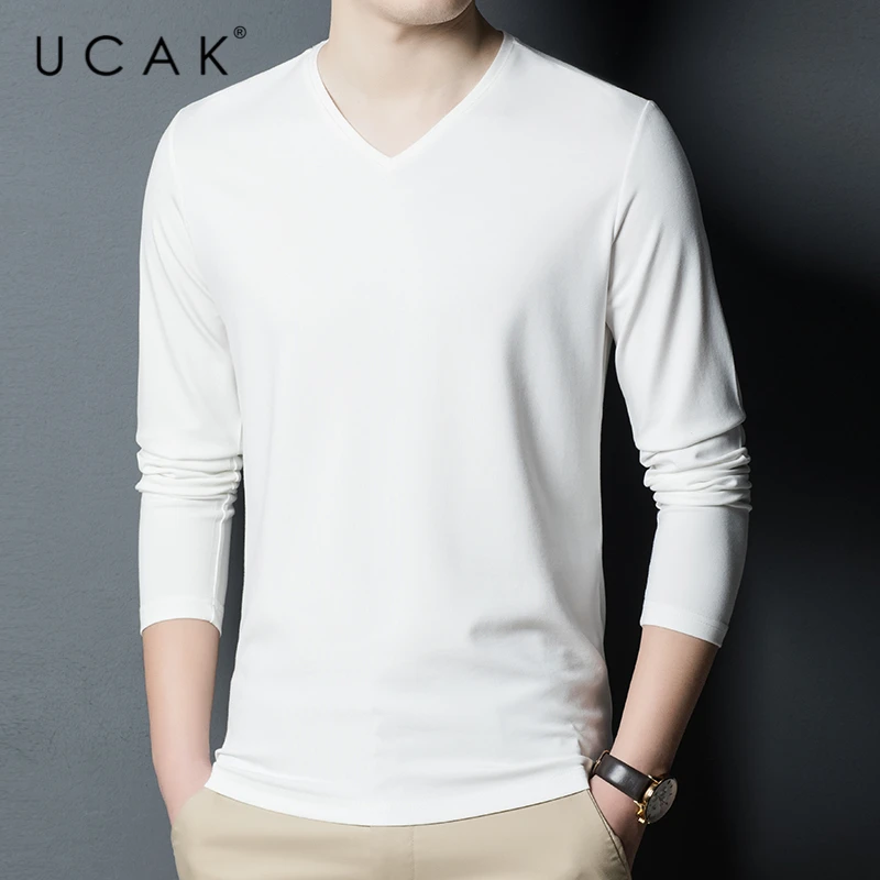 UCAK Brand New Fashion Solid Color Casual Silk T Shirt Men Clothes Spring Autumn Casual Streetwear V-Neck Tshirt Homme U5361
UCAK Brand New Fashion Solid Color Casual Silk T Shirt Men Clothes Spring Autumn Casual Streetwear V-Neck Tshirt Homme U5361