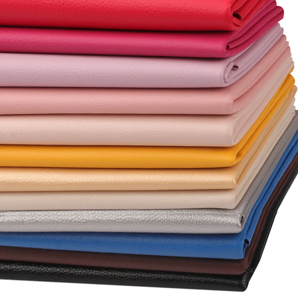 

Fake Leather Sheets By The Yard Pure Color Litchi Waterproof PU Fabric For Furniture Bow Making DIY Crafts Supplies 45*135cm 1pc