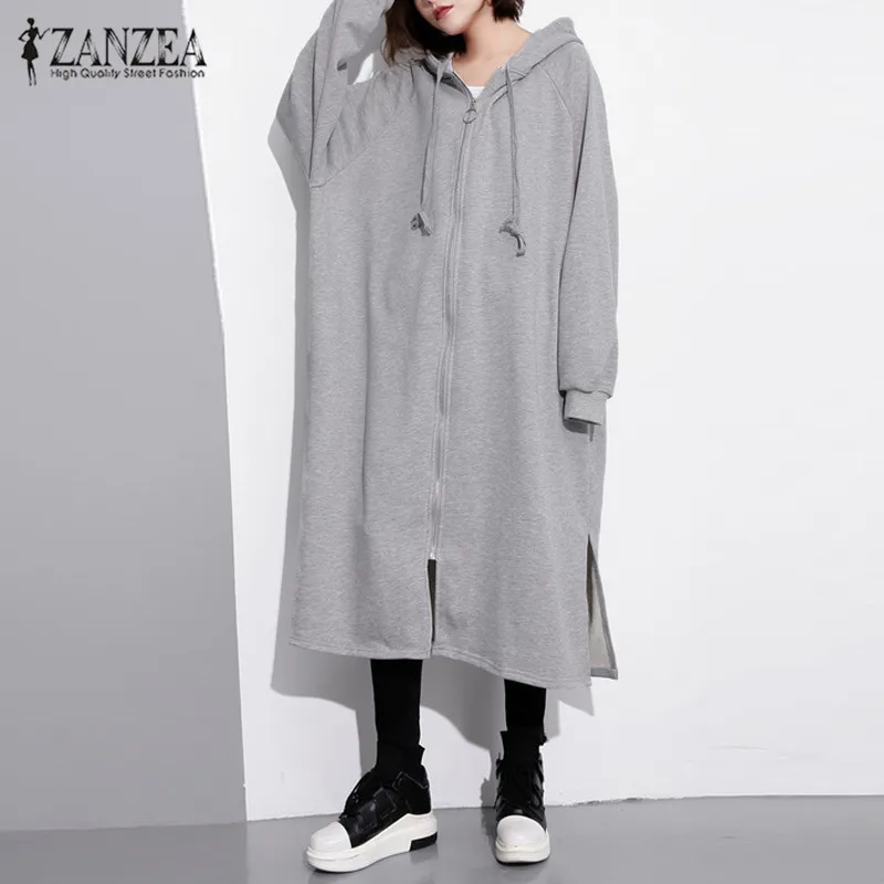 2019 зимняя толстовка с капюшоном длинные пальто ZANZEA женские куртки на молнии