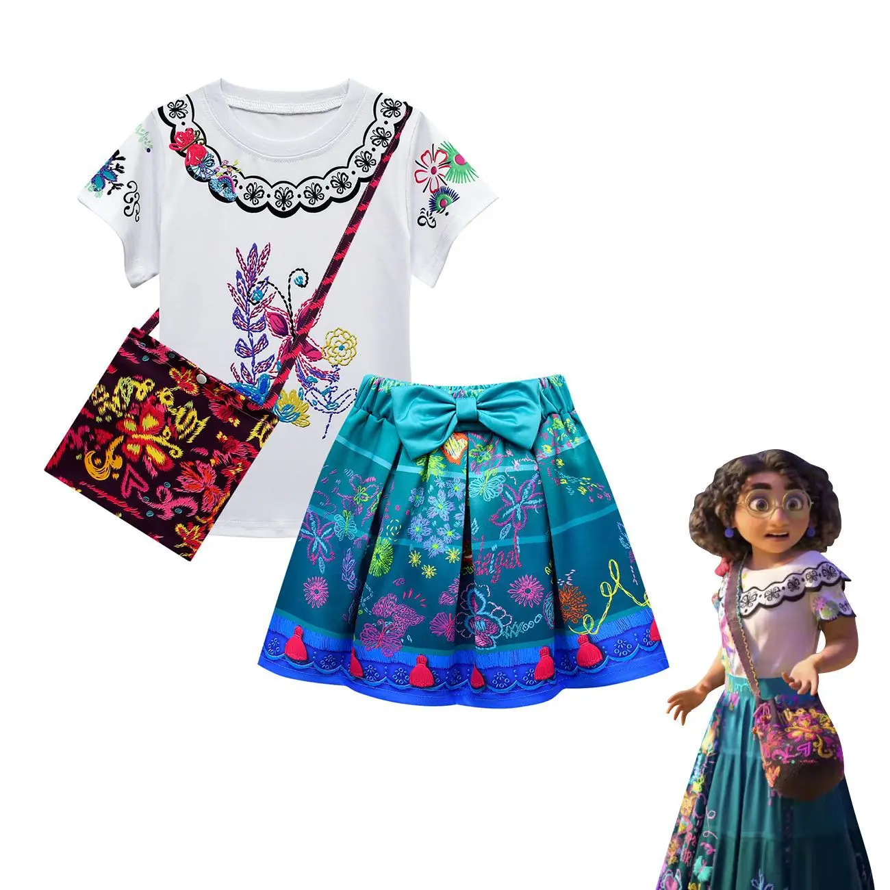 Child Girls Princess Mirabel Madrigal Cosplay Costume Baby Girls New Summer Cotton White Short Sleeve T shirt Blue Skirt Suits
Child Girls Princess Mirabel Madrigal Cosplay Costume Baby Girls New Summer Cotton White Short Sleeve T shirt Blue Skirt Suits