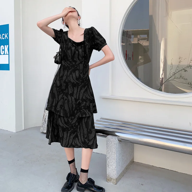 Tie-dye Print Woman Dress 2021 Summer New Desig High Street Square Neck Temperament Vestido De Mujer Moda Black Cool Sundress
Tie-dye Print Woman Dress 2021 Summer New Desig High Street Square Neck Temperament Vestido De Mujer Moda Black Cool Sundress