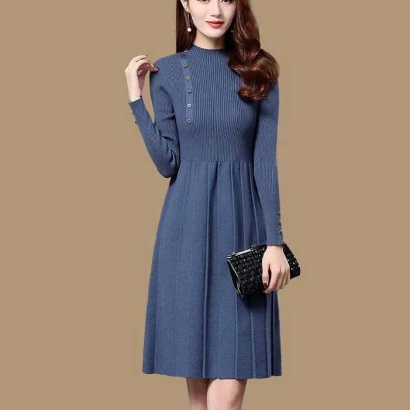 Women Thick Knit Autumn Winter Dress Female Slim A-line Basic Dress Casual Elegant OL Turtleneck Slim Long Sweater Dress 
Women Thick Knit Autumn Winter Dress Female Slim A-line Basic Dress Casual Elegant OL Turtleneck Slim Long Sweater Dress