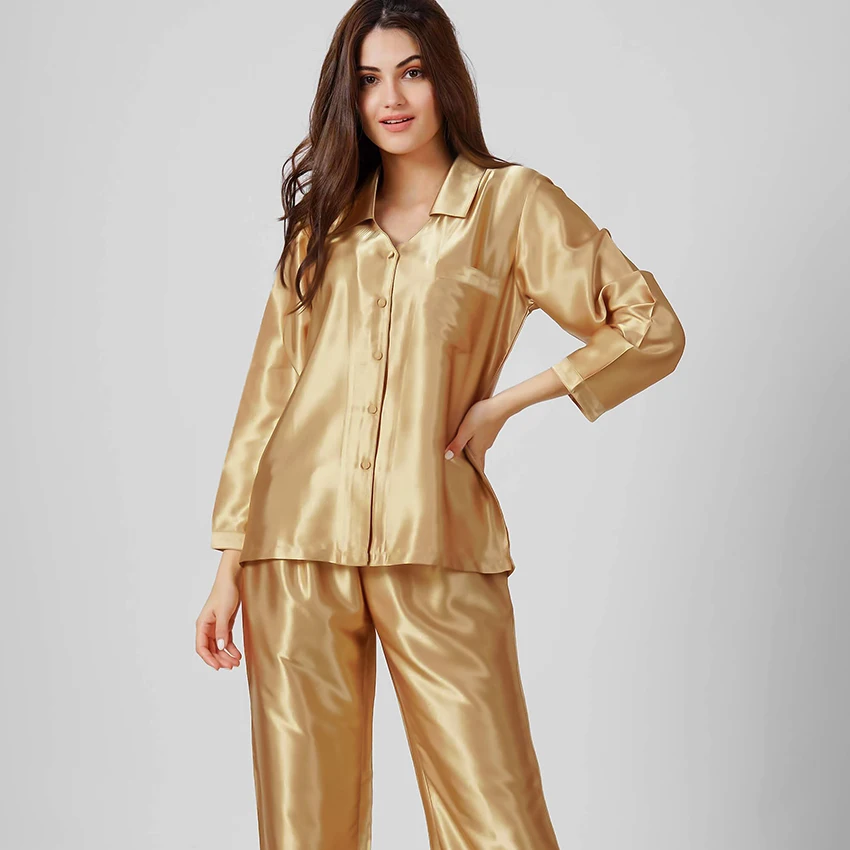 Restve Gold Home Clothes For Women 2 Piece Set Long Sleeve Turn Down Collar Tops Pocket Sleepwear Sets With Pants Female Casual
Restve Gold Home Clothes For Women 2 Piece Set Long Sleeve Turn Down Collar Tops Pocket Sleepwear Sets With Pants Female Casual