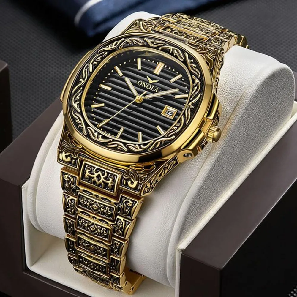 ONOLA Top Brand Men Business Quartz Engrave Date Watch Luxury Sport Carved Waterproof Vintage Calendar Gold Copy Wristwatch
ONOLA Top Brand Men Business Quartz Engrave Date Watch Luxury Sport Carved Waterproof Vintage Calendar Gold Copy Wristwatch