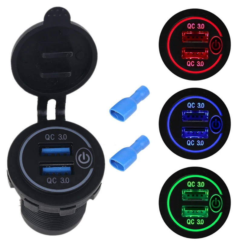 Waterproof 12V 24V Dual QC3.0 USB Car Charger Adapter with On/Off Touch Switch LED Light for Mobile Phone GPS Truck SUV Boat Bus
Waterproof 12V 24V Dual QC3.0 USB Car Charger Adapter with On/Off Touch Switch LED Light for Mobile Phone GPS Truck SUV Boat Bus