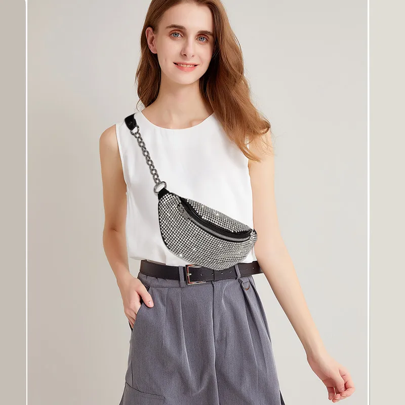Luxury Women Fanny Pack Diamond Waist Bag Thick Chain Shoulder Crossbody Breast Package Female Chest bag Designer Brand Handbag 
Luxury Women Fanny Pack Diamond Waist Bag Thick Chain Shoulder Crossbody Breast Package Female Chest bag Designer Brand Handbag