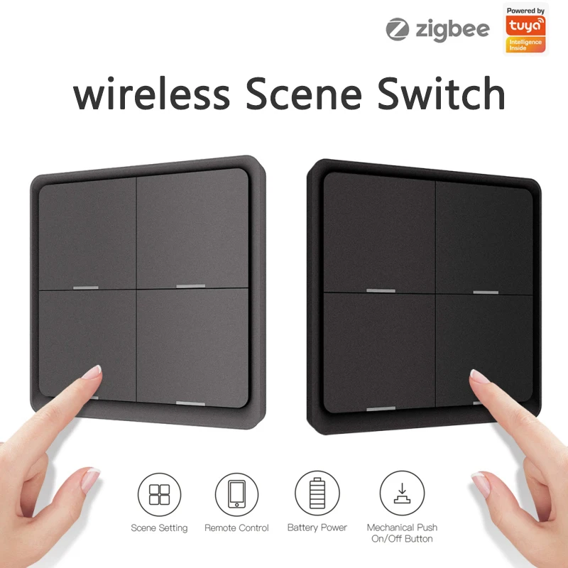 Tuya ZigBee 4 Gang Wireless Smart Switch Push Button Controller Battery Powered Automation Switch 10uA High Quality Scene Switch
Tuya ZigBee 4 Gang Wireless Smart Switch Push Button Controller Battery Powered Automation Switch 10uA High Quality Scene Switch