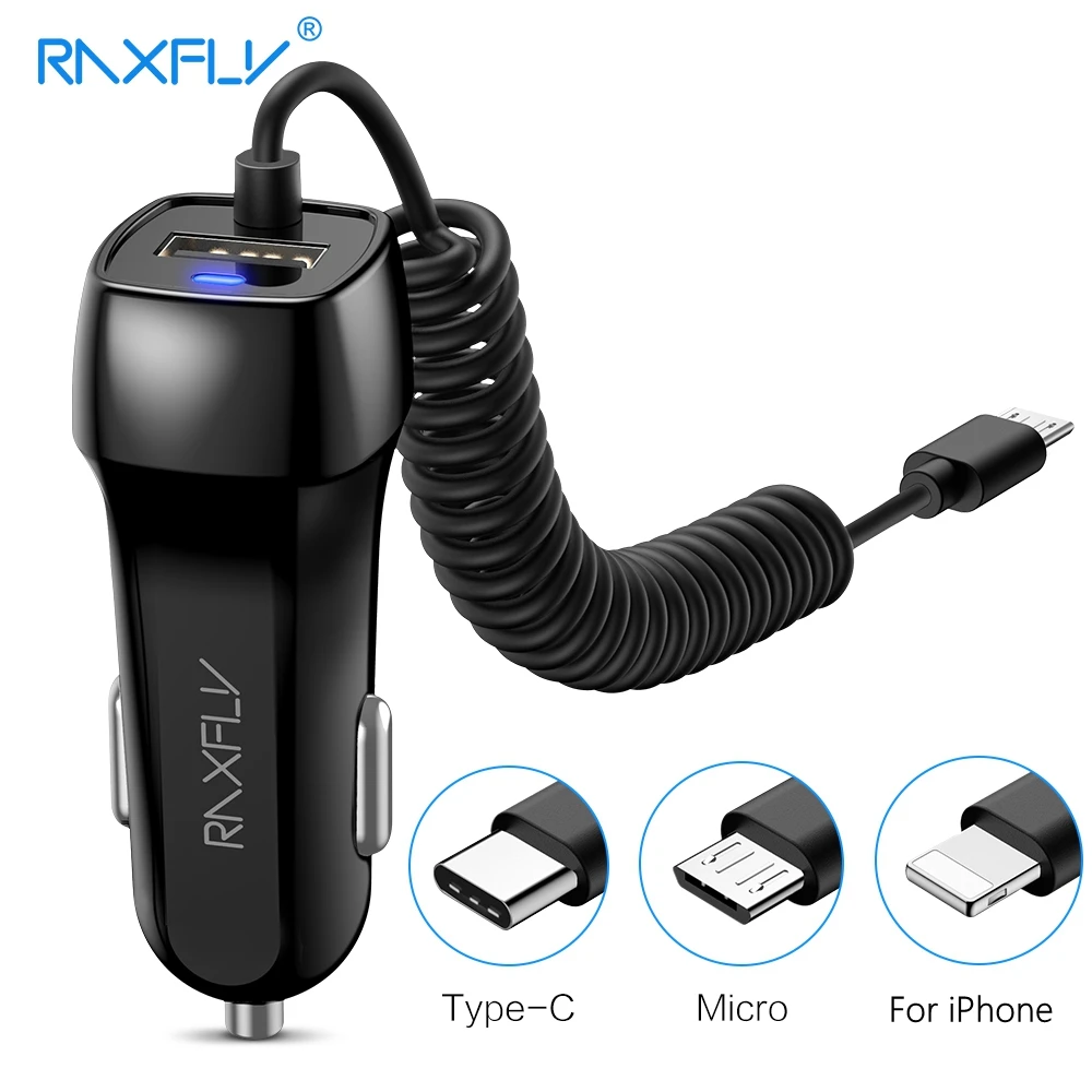 Автомобильное зарядное устройство RAXFLY Type-C Micro USB для iPhone быстрая зарядка Samsung A50 A70