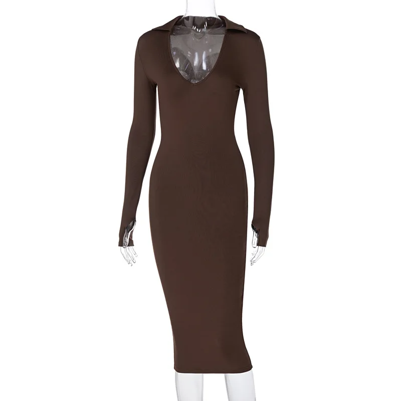 2021 Spring Long Sleeve Solid Color Turndown Collar Skinny Midi Dress Autumn Women Fashion Hollow Out Sexy Elegant Party Dresses
2021 Spring Long Sleeve Solid Color Turndown Collar Skinny Midi Dress Autumn Women Fashion Hollow Out Sexy Elegant Party Dresses
