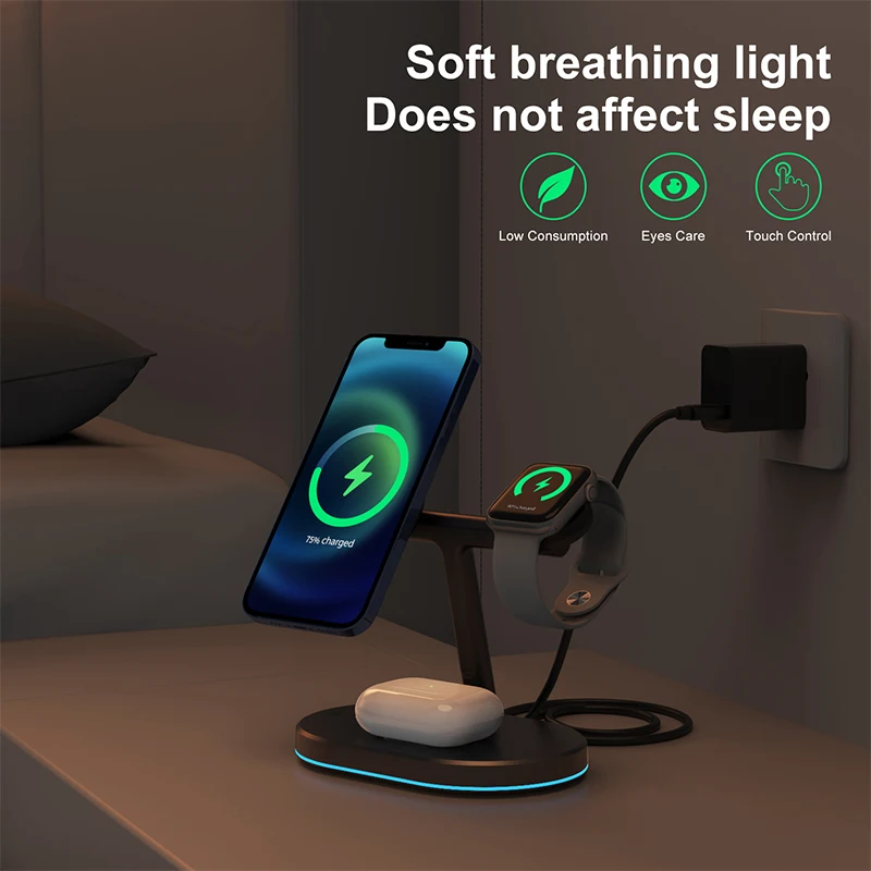 3 in 1 Magnetic Wireless Charger Stand For iPhone 12 13 Mini Pro Max/Apple Watch 15W Fast Charging Dock Station For Airpods Pro
3 in 1 Magnetic Wireless Charger Stand For iPhone 12 13 Mini Pro Max/Apple Watch 15W Fast Charging Dock Station For Airpods Pro