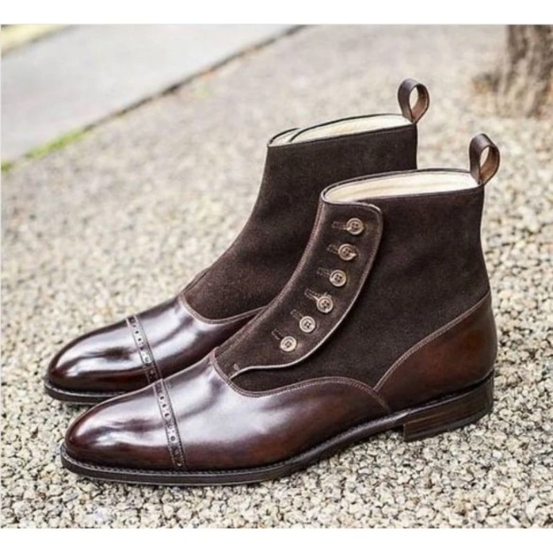 New Men's PU Leather Stitched Brown Button Boots Men's Brown Ankle Boots Business Dress Boots Carved Fashion Boots 5KE408
New Men's PU Leather Stitched Brown Button Boots Men's Brown Ankle Boots Business Dress Boots Carved Fashion Boots 5KE408