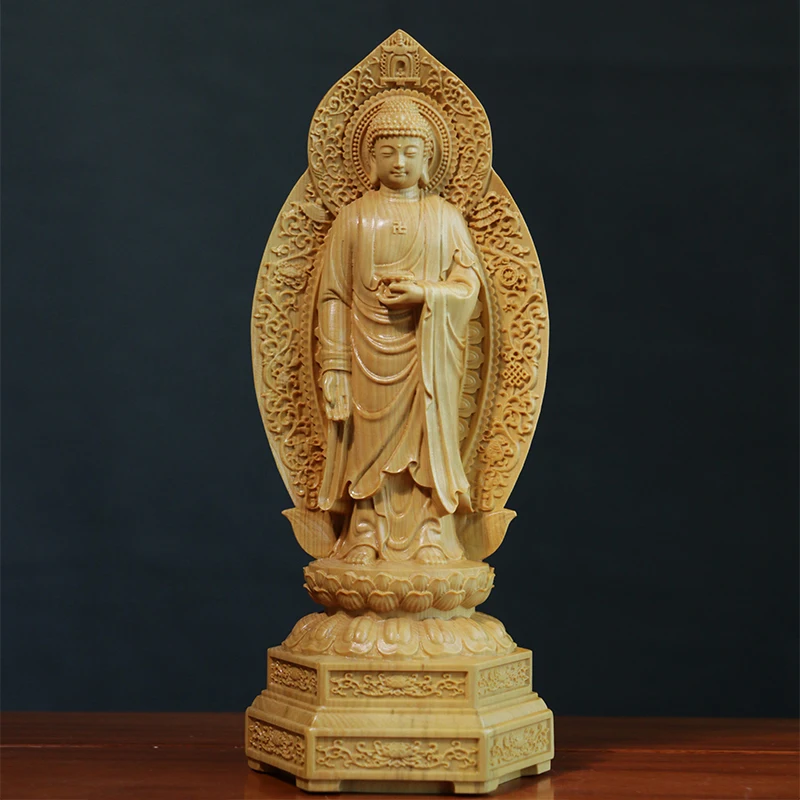 Самшит 20 см амитабиха Гуаньинь Западная Бодхисаттва скульптура дерево три Будды