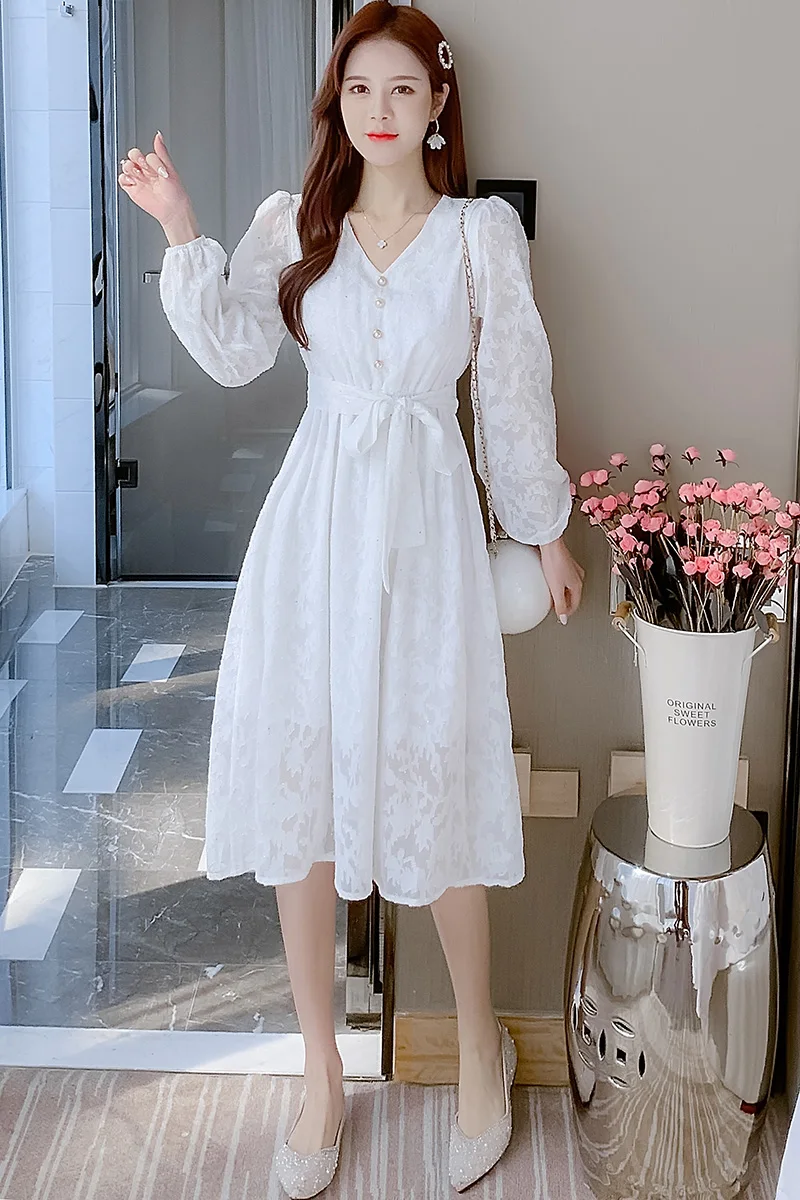 COIGARSAM Full Sleeve Women dress Spring Chiffon Belt V-Neck Dresses White Black 8292
COIGARSAM Full Sleeve Women dress Spring Chiffon Belt V-Neck Dresses White Black 8292