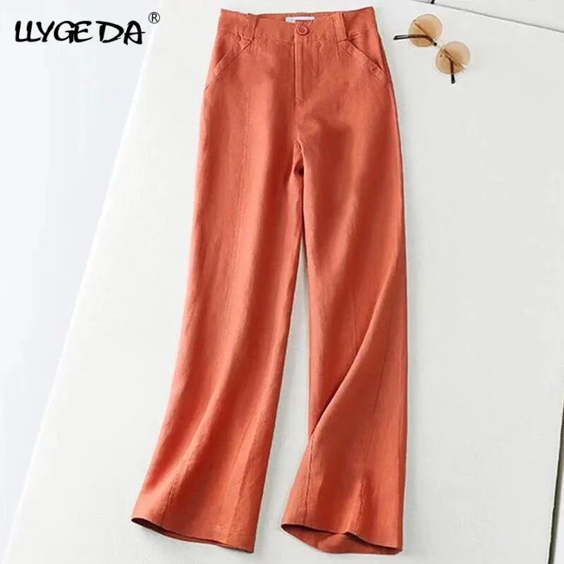 Cotton Linen Straight-leg Pants For Women Loose Casual Women's Pant 2021 Summer Autumn Low Price Promotion Trousers Female | Женская