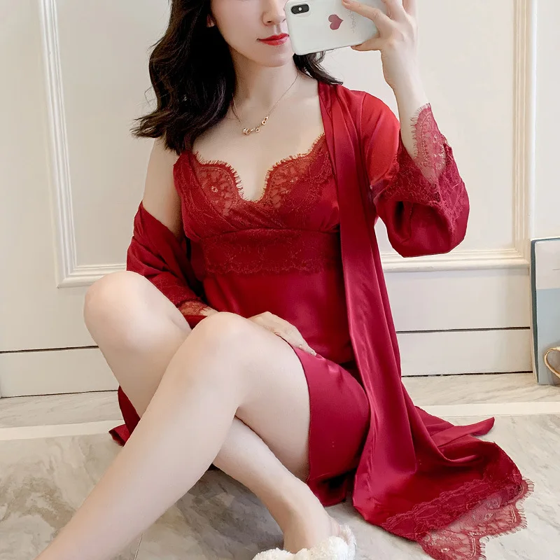 2PCS Kimono Robe Gown Sexy Women Nightwear Suit Bathrobe V-neck Mini Casual Sleepwear Bridal Wedding Intimate Lingerie Sets
2PCS Kimono Robe Gown Sexy Women Nightwear Suit Bathrobe V-neck Mini Casual Sleepwear Bridal Wedding Intimate Lingerie Sets