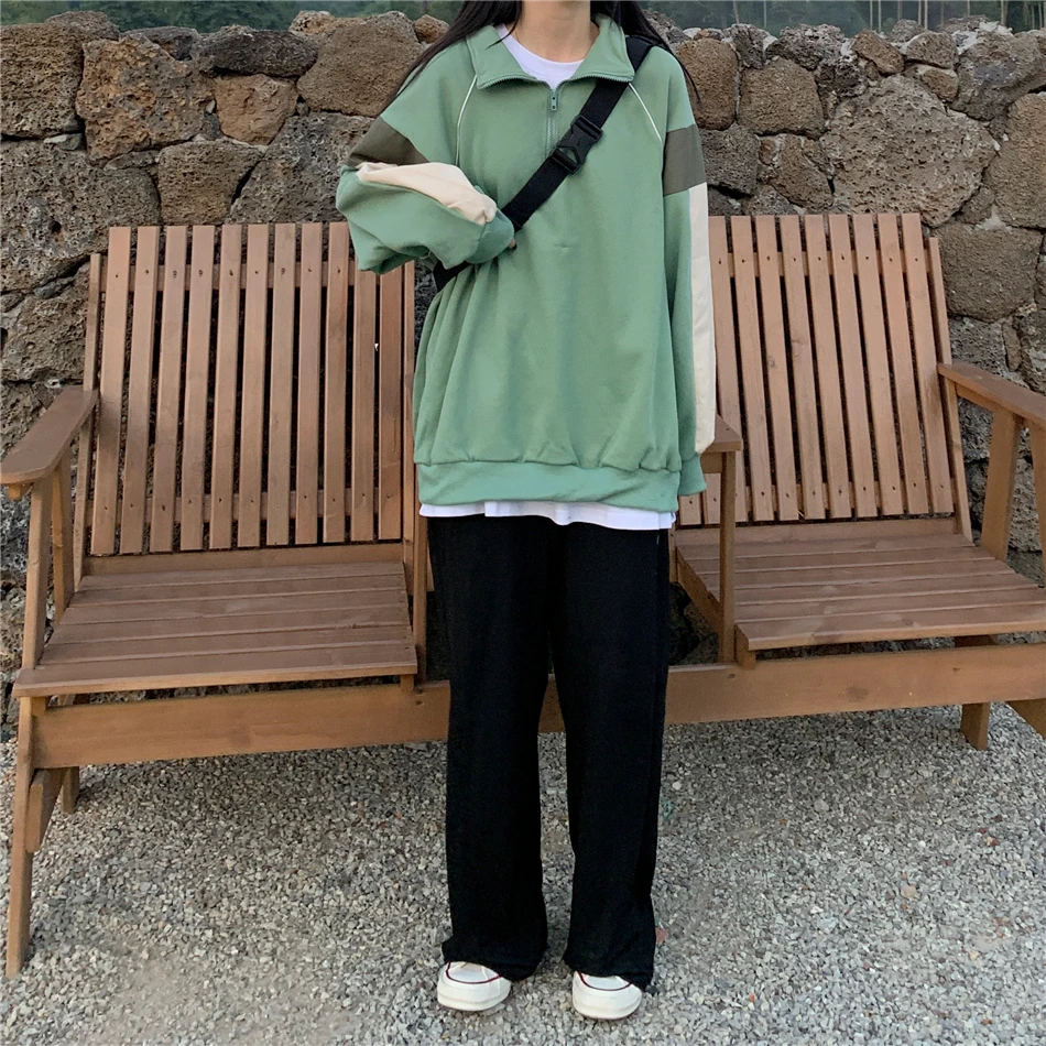 casual loose full turtleneck Women's Clothing patchwork loose Spring autumn pullovers tops fashion Harajuku style Sweatshirts 
casual loose full turtleneck Women's Clothing patchwork loose Spring autumn pullovers tops fashion Harajuku style Sweatshirts