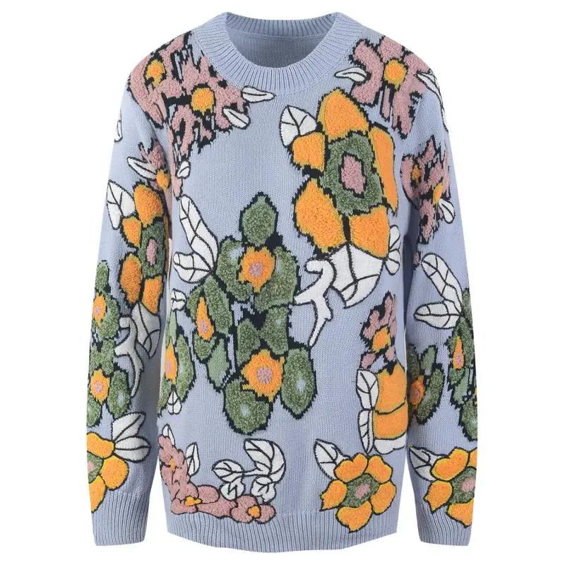 2021 Women's Early Autumn New High Street Flower Long-Sleeved Sweater Loose Jacquard Retro Knitted Pullover French Sweater
2021 Women's Early Autumn New High Street Flower Long-Sleeved Sweater Loose Jacquard Retro Knitted Pullover French Sweater