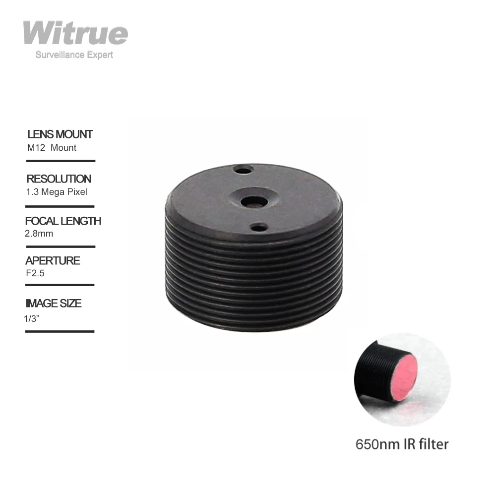 

Witrue mini Pinhole Lens 2.8mm 1.3 Megapixel 1/3" F2.5 M12 Mount with 650nm IR Filter for Video Door phone CCTV Security Cameras