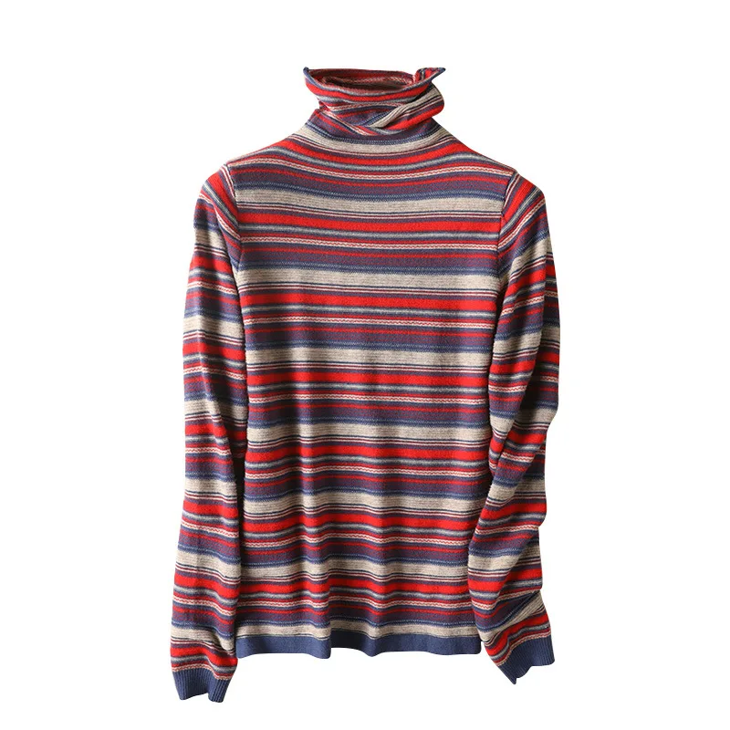 Turtleneck Ladies Sweater Jumper High-neck Stripe Blended Wool Knitted Sweaters Pullover Autumn Winter Bottoming Shirt Female
Turtleneck Ladies Sweater Jumper High-neck Stripe Blended Wool Knitted Sweaters Pullover Autumn Winter Bottoming Shirt Female
