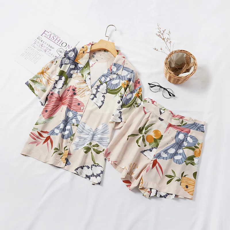 Japanese Style New Big Flower Female Summer Pajamas Suit Viscose Thin Short Sleeve Shorts Suit Sleepwear Ladies Pajama Set Women
Japanese Style New Big Flower Female Summer Pajamas Suit Viscose Thin Short Sleeve Shorts Suit Sleepwear Ladies Pajama Set Women