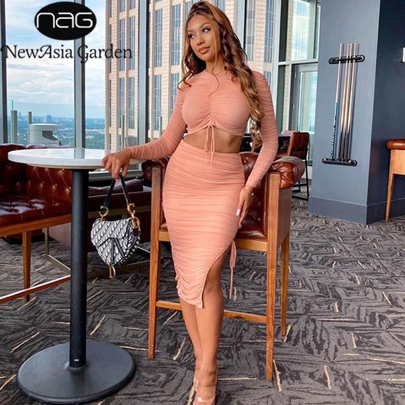 NewAsia Sexy Women Two Piece Set Mesh Ruched Back Sheer Top Drawstring Midi Skirt Side Split Bodycon Skirt Sets Party Costume
NewAsia Sexy Women Two Piece Set Mesh Ruched Back Sheer Top Drawstring Midi Skirt Side Split Bodycon Skirt Sets Party Costume