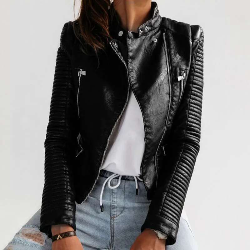 Women's Black Faux Leather PU Jacket Spring Autumn Slim Zipper Leisure Boyish Motorcycle Biker Cool Coat Ladies Fashion Outwear
Women's Black Faux Leather PU Jacket Spring Autumn Slim Zipper Leisure Boyish Motorcycle Biker Cool Coat Ladies Fashion Outwear