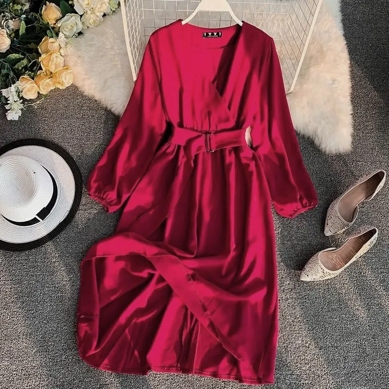 2020 Spring New Style Art Fresh Fresh V-neck Long Sleeve Wide Belt Hong Kong Style Long Dress dropshipping Office Lady 
2020 Spring New Style Art Fresh Fresh V-neck Long Sleeve Wide Belt Hong Kong Style Long Dress dropshipping Office Lady