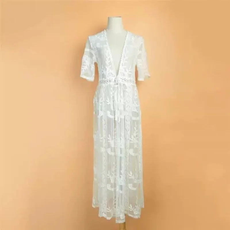 Summer New White Lace Waist Short Sleeve Beach Blouse Perspective Mesh Embroidery Holiday Maxi Dress Bikini Sunscreen Maxi Dress
Summer New White Lace Waist Short Sleeve Beach Blouse Perspective Mesh Embroidery Holiday Maxi Dress Bikini Sunscreen Maxi Dress